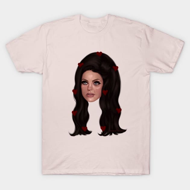 Priscilla Hearts In Big Hair T-Shirt by thelamehuman